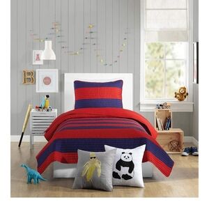 NWT URBAN PLAYGROUND All Seasons Lavelle Red/Blue Stripe Quilt Set - Twin